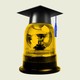 A yellow siren with a graduation cap