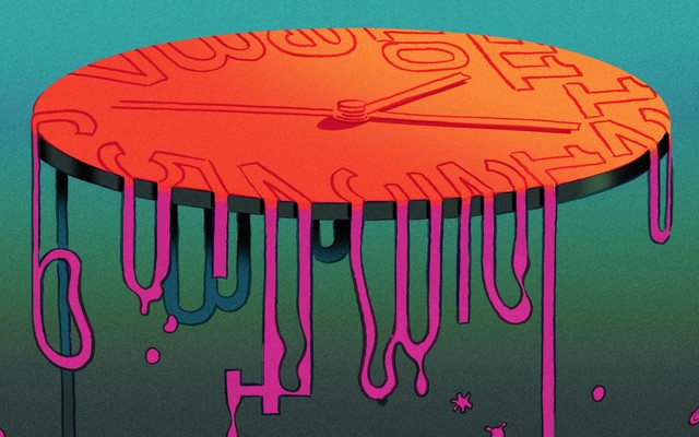 An illustration of a melting clock.