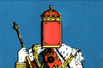 illustration of a king with a book over his face