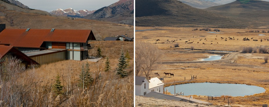 Diptych of a house in Crested Butte and ranch land in Gunnison.