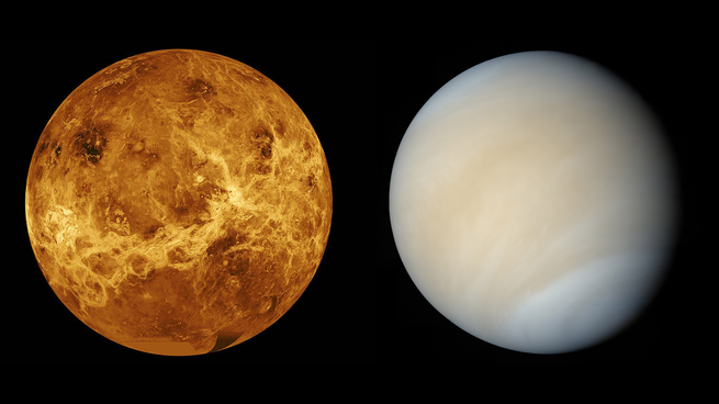 Venus as seen in infrared light and Venus as seen in UV light