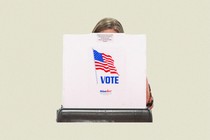 Photo illustration of someone voting