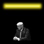 A photo-illustration of Donald Trump surrounded by darkness, with a glowing bar of yellow light above him