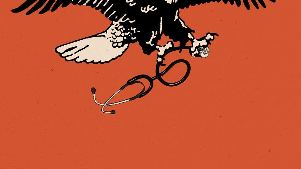 An illustration of an eagle with a stethoscope hanging from its talons