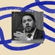 A headshot of Arizona Senator Ruben Gallego, offset by a blue and beige illustration