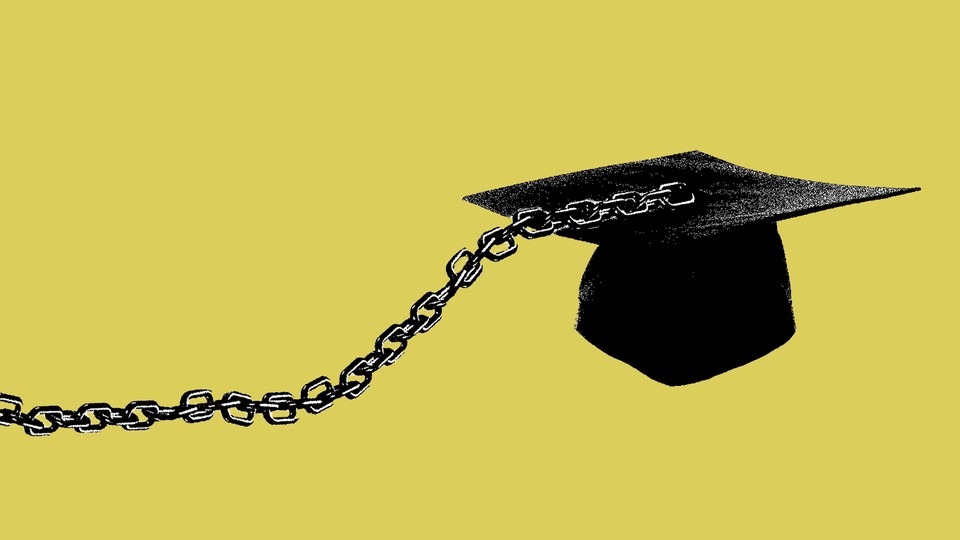 An illustration of a graduation cap with a chain attached