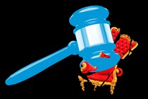 An illustration of a gavel breaking a throne