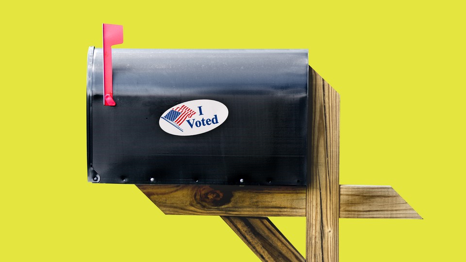 A mailbox with an "I Voted" sticker