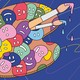 An artist's palette with colored faces of varying emotions