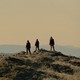 Silhouettes of three Sasquatches on a mountain