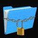 A chain and opened lock wrapped around a folder of paper