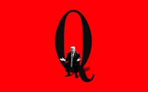 Donald Trump sitting in the letter Q