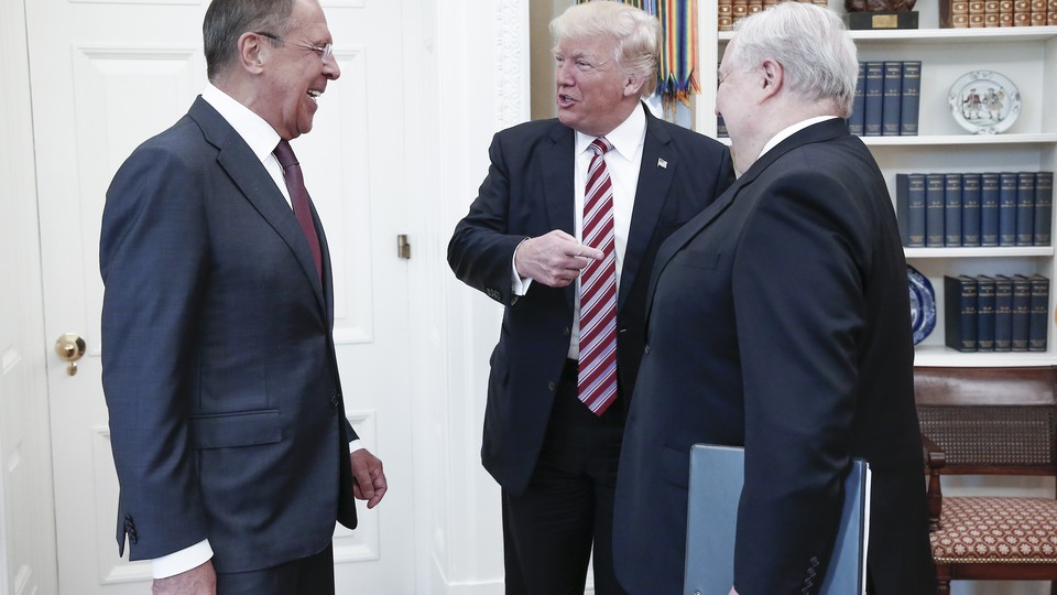 Sergei Lavrov, President Trump, and Sergei Kislyak in the Oval Office on Wednesday