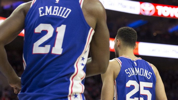 Joel Embiid and Ben Simmons of the Philadelphia 76ers