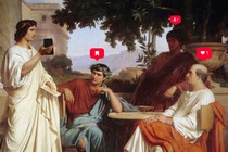 An image of ancient Rome with social-media "Like" images throughout it.