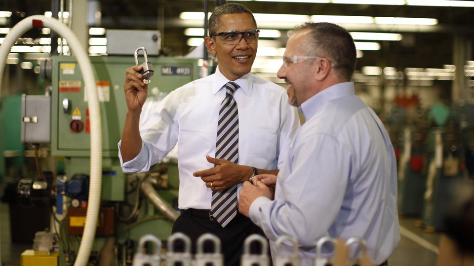 President Barack Obama at a lock-making factory
