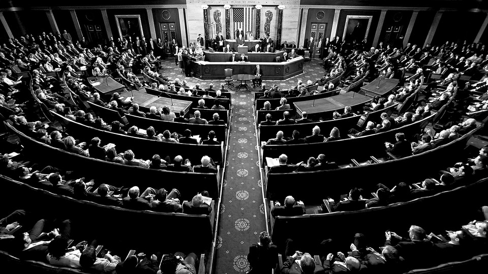 A black-and-white photo of Congress