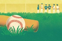 illustration of friends on a baseball field