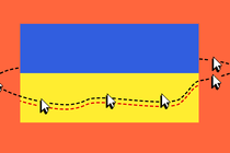 Cartoon of Ukrainian flag with circling mouse pointers