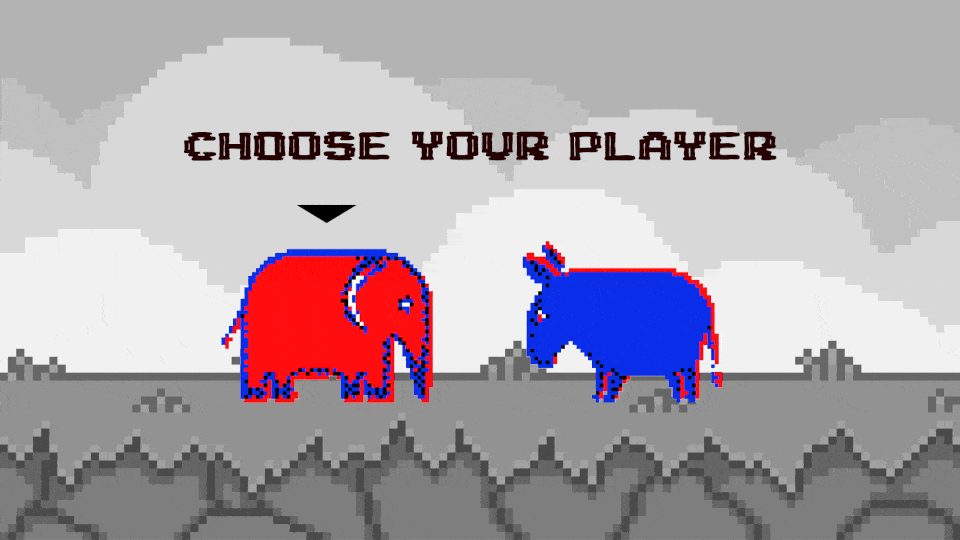 A mock-up video game starring a Republican elephant and Democratic donkey