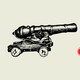 A cannon pointed at icons from a plagiarism detector