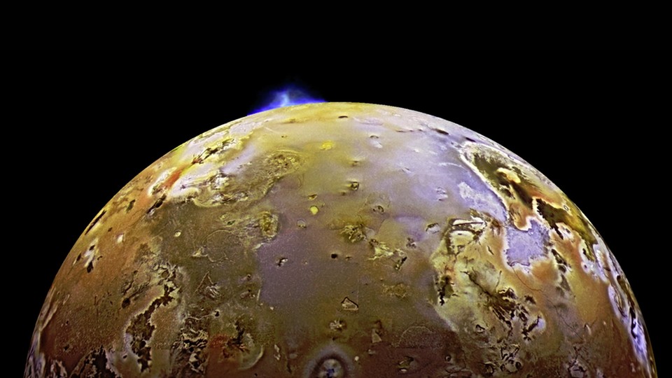 The Galileo spacecraft caught a volcano erupting on Jupiter's moon Io in 1997.