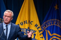 Robert F. Kennedy Jr. speaks from a podium.