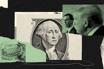 An illustration of money, Jared Kushner, and Donald Trump.
