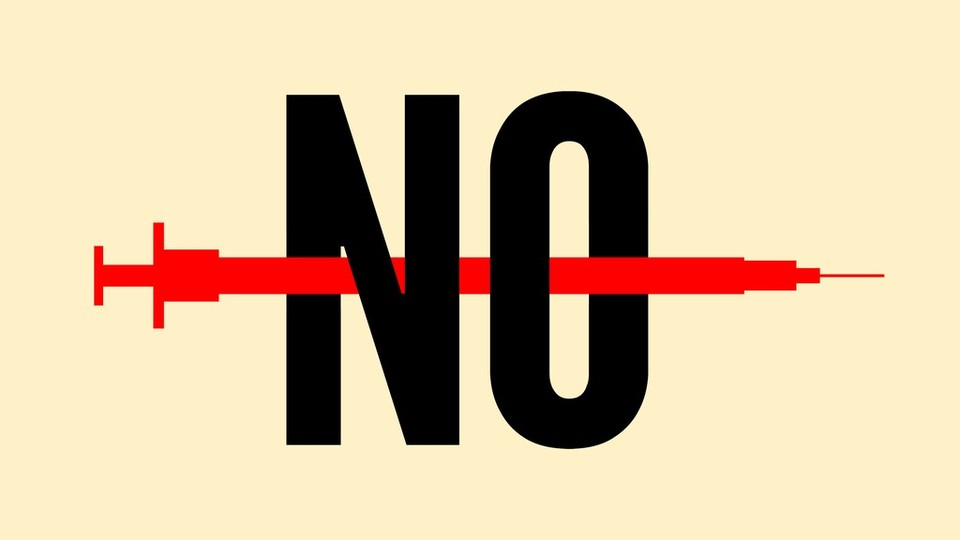 An illustration of a vaccine needle and the word “No.”