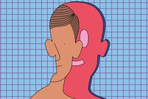 An illustration showing a man peering through a screen in a cutout of a person's head