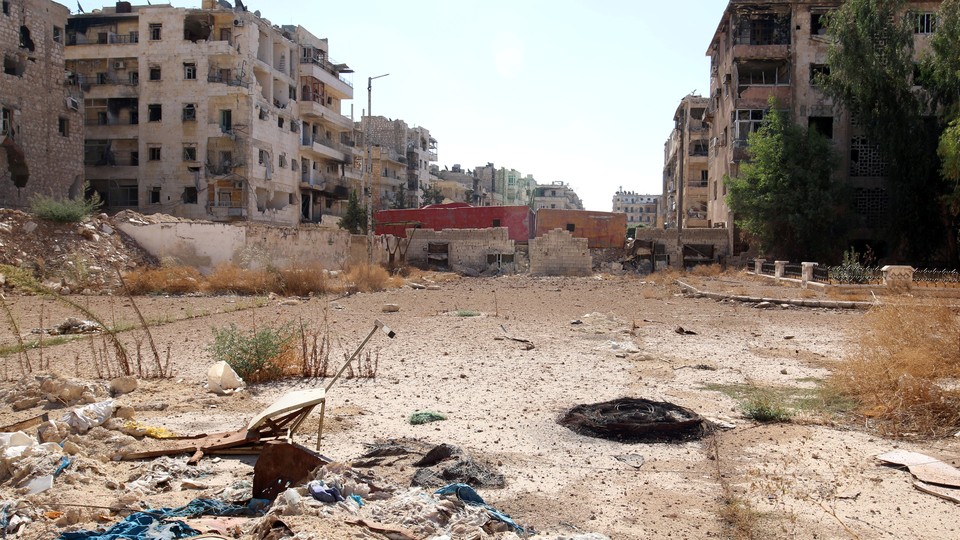 A view shows what is believed to be one of the roads that people would have to use to access one of the safe exit points opened for people wishing to leave rebel-held areas, in Aleppo's Bustan al-Qasr, Syria October 20, 2016.