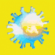 an animation of a coronavirus particle with sun and clouds moving inside of it