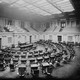 Black-and-white photo of an empty Senate