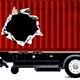 Illustration of a shipping-container truck with a hole ripped into its side