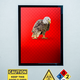 Illustration of a bald eagle in a red room behind a door with biohazard stickers