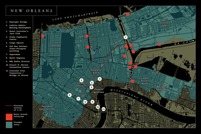 Map of key locations in the Floodlines podcast