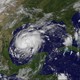 In a satellite image, Harvey approaches the Texas Gulf Coast as a tropical storm.