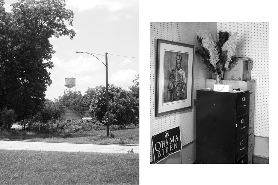diptych of the landscape of Albany, Georgia on the left and interior of Demetrius Young's home on the right