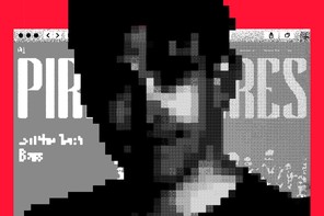 Pixellated portrait of a man with black hair inside a browser window with the Pirate Wires website