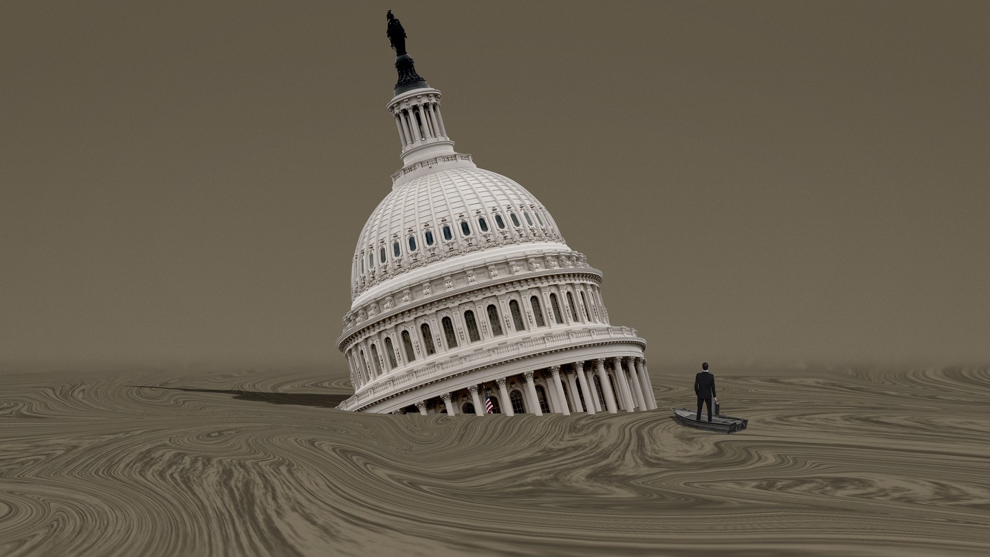 an illustration of the U.S. capitol sinking into quicksand