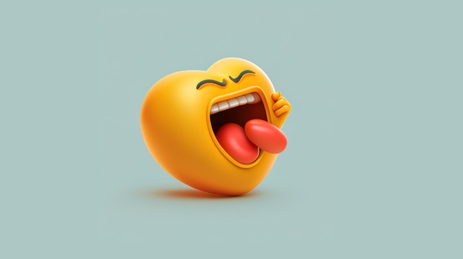 Image of a heart-shaped emoji that looks like it's screaming and eating a tongue.
