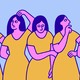 Multiple versions of the same woman, standing in a row, scratching her head as if trying to puzzle something out