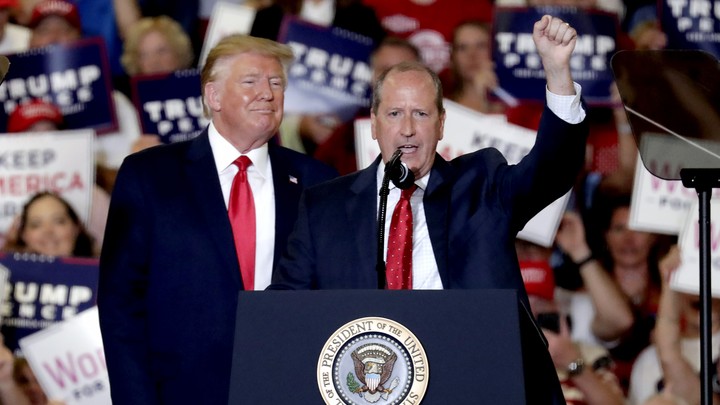 Donald Trump and Dan Bishop at a rally in Fayetteville, North Carolina, on September 10