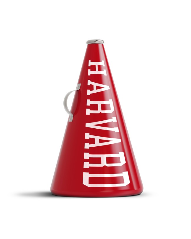 a megaphone on its side with the Harvard logo