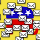 An illustration of emails floating over the Republican elephant logo.