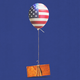 A balloon printed with the American flag, barely lifting a brick attached by a string.