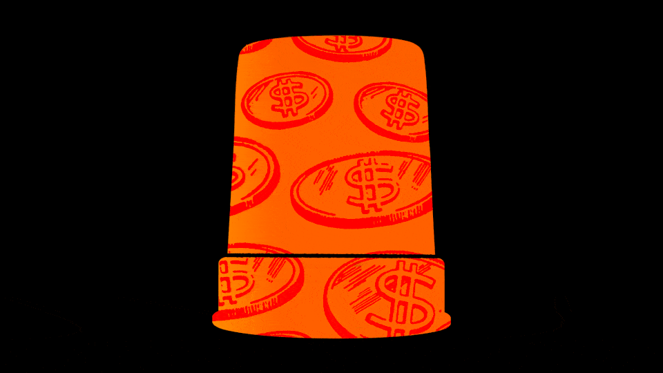 a siren flashing yellow with coins moving across it