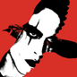 black bird silhouette containing black-and-white photo of Brandon Lee in Crow makeup on red background