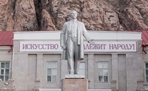 A photograph of a Lenin monument in the village of Kadj Sai in Kyrgyzstan