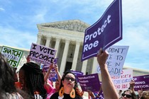 Abortion-rights activists in front of the US Supreme Court